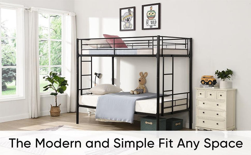 Bunk Bed Twin Over Twin Size with 2 Ladders and Full-Length Guardrail, Metal, No Box Spring Needed, Noise Free, Black - Supfirm