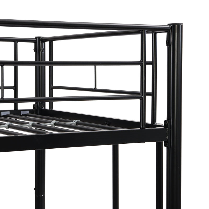 Bunk Bed Twin Over Twin Size with 2 Ladders and Full-Length Guardrail, Metal, No Box Spring Needed, Noise Free, Black - Supfirm