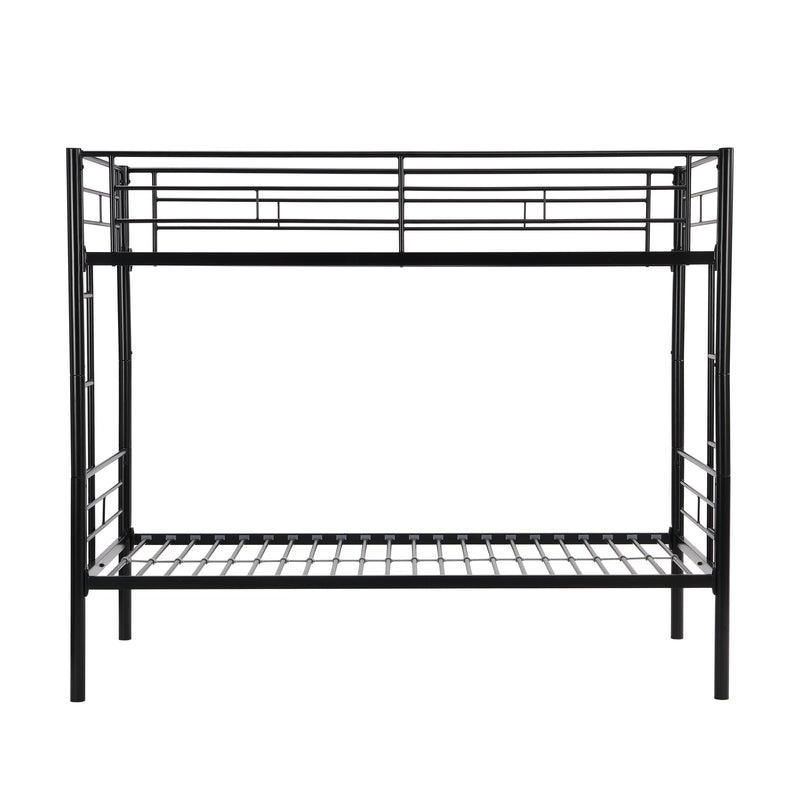 Bunk Bed Twin Over Twin Size with 2 Ladders and Full-Length Guardrail, Metal, No Box Spring Needed, Noise Free, Black - Supfirm