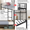 Bunk Bed Twin Over Twin Size with 2 Ladders and Full-Length Guardrail, Metal, No Box Spring Needed, Noise Free, Black - Supfirm