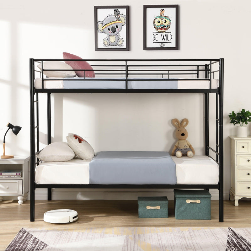 Bunk Bed Twin Over Twin Size with 2 Ladders and Full-Length Guardrail, Metal, No Box Spring Needed, Noise Free, Black - Supfirm