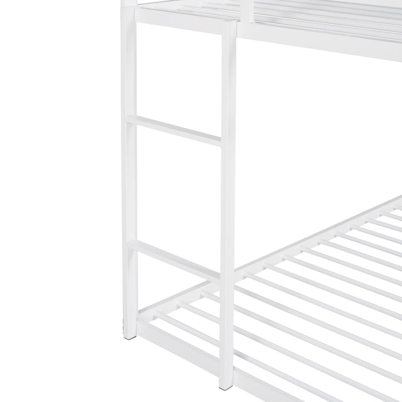 Bunk Beds for Kids Twin over Twin,House Bunk Bed Metal Bed Frame Built-in Ladder,No Box Spring Needed White - Supfirm