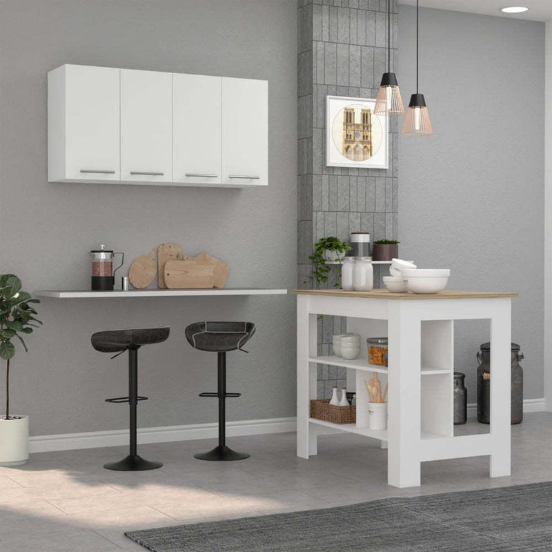 Burlingame 5-Shelf 4-Door 2-piece Kitchen Set, Kitchen Island and Upper Wall Cabinet White and Light Oak - Supfirm