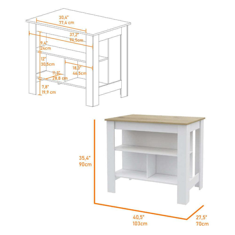 Burlingame 5-Shelf 4-Door 2-piece Kitchen Set, Kitchen Island and Upper Wall Cabinet White and Light Oak - Supfirm