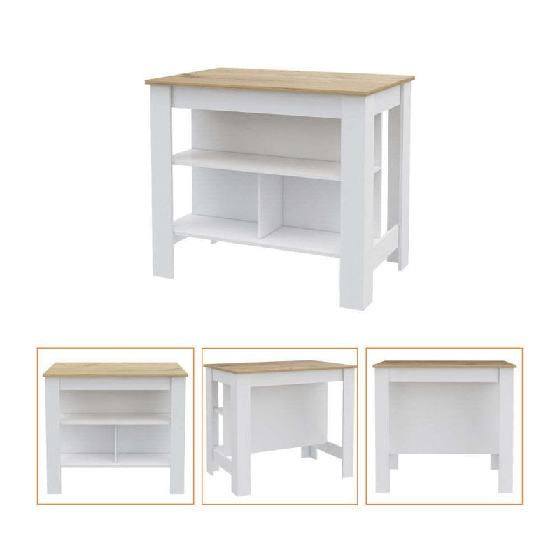 Burlingame 5-Shelf 4-Door 2-piece Kitchen Set, Kitchen Island and Upper Wall Cabinet White and Light Oak - Supfirm