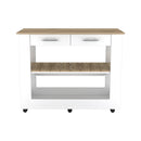 Cala Kitchen Island 46, Six Casters, Two Drawers, Lower Open Shelf -White / Light Oak - Supfirm