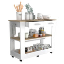 Cala Kitchen Island 46, Six Casters, Two Drawers, Lower Open Shelf -White / Light Oak - Supfirm