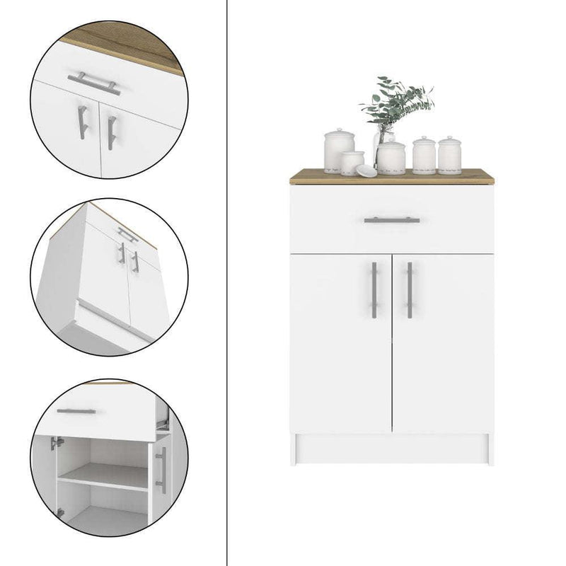 California 2 Piece Kitchen Set, Delos Kitchen Island + Barbados Pantry Cabinet , White /Onyx /Light Oak - Supfirm