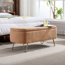 Camel Storage Ottoman Bench for End of Bed Gold Legs, Modern Camel Faux Fur Entryway Bench Upholstered Padded with Storage for Living Room Bedroom - Supfirm