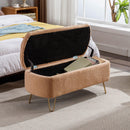 Camel Storage Ottoman Bench for End of Bed Gold Legs, Modern Camel Faux Fur Entryway Bench Upholstered Padded with Storage for Living Room Bedroom - Supfirm