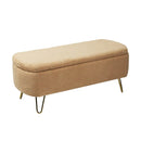 Camel Storage Ottoman Bench for End of Bed Gold Legs, Modern Camel Faux Fur Entryway Bench Upholstered Padded with Storage for Living Room Bedroom - Supfirm
