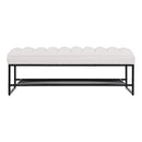 Channel Tufted Bench with Metal Shelf White Sherpa Upholstered Benches End of Bed Ottoman for Bedroom, Living Room, Entryway (White) - Supfirm