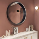 Supfirm Circle Mirror with Wood Frame, Round Modern Decoration Large Wall Mirror for Bathroom Living Room Bedroom Entryway, Walnut Brown, 24" - Supfirm