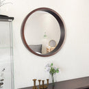 Supfirm Circle Mirror with Wood Frame, Round Modern Decoration Large Wall Mirror for Bathroom Living Room Bedroom Entryway, Walnut Brown, 24" - Supfirm