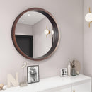 Supfirm Circle Mirror with Wood Frame, Round Modern Decoration Large Wall Mirror for Bathroom Living Room Bedroom Entryway, Walnut Brown, 24" - Supfirm