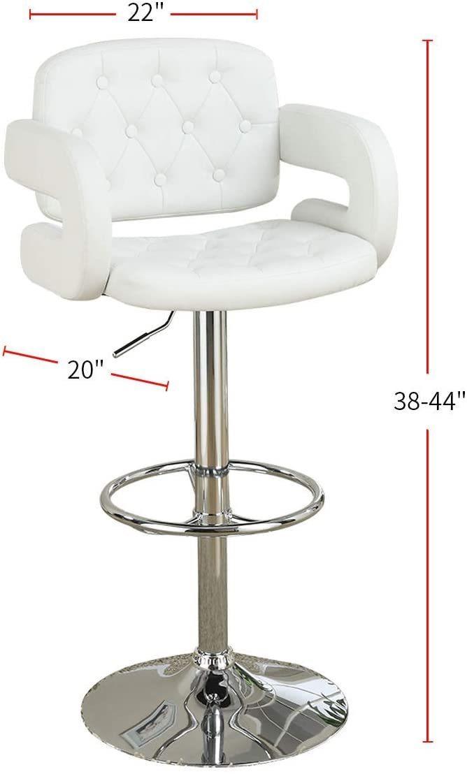 Classic Armrest Tufted White Faux Leather Upholstered Faux Leather Barstool / Chair Adjustable Height Swivel Kitchen Seat Stools 1pc Chair - Supfirm