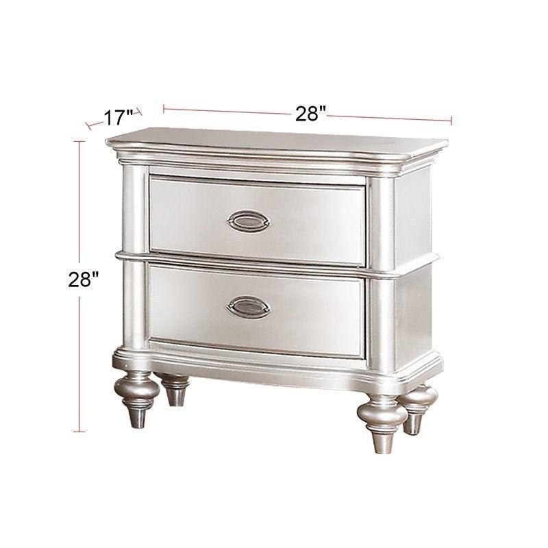 Classic Bedroom Elegant Nightstand Beige / White Finish or Antique Silver 2-Drawers Bed Side Table Plywood - Supfirm