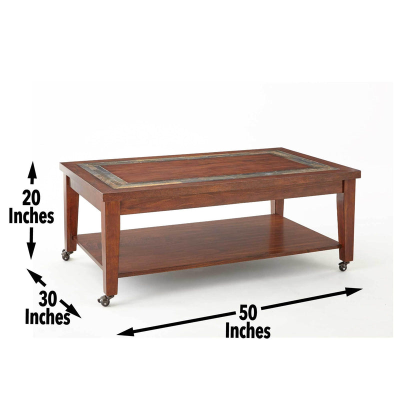 Classic Coffee Table with Bottom Shelf - Antique Focal Point - Wooden Construction, Brown Finish, Mobility - Supfirm