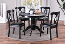 Classic Design Dining Room 5pc Set Round Table 4x side Chairs Cushion Fabric Upholstery Seat Rubberwood Black Color Furniture - Supfirm