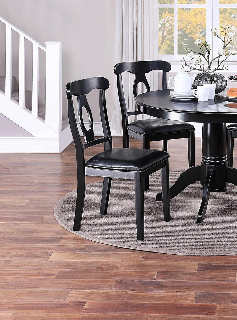 Classic Design Dining Room 5pc Set Round Table 4x side Chairs Cushion Fabric Upholstery Seat Rubberwood Black Color Furniture - Supfirm