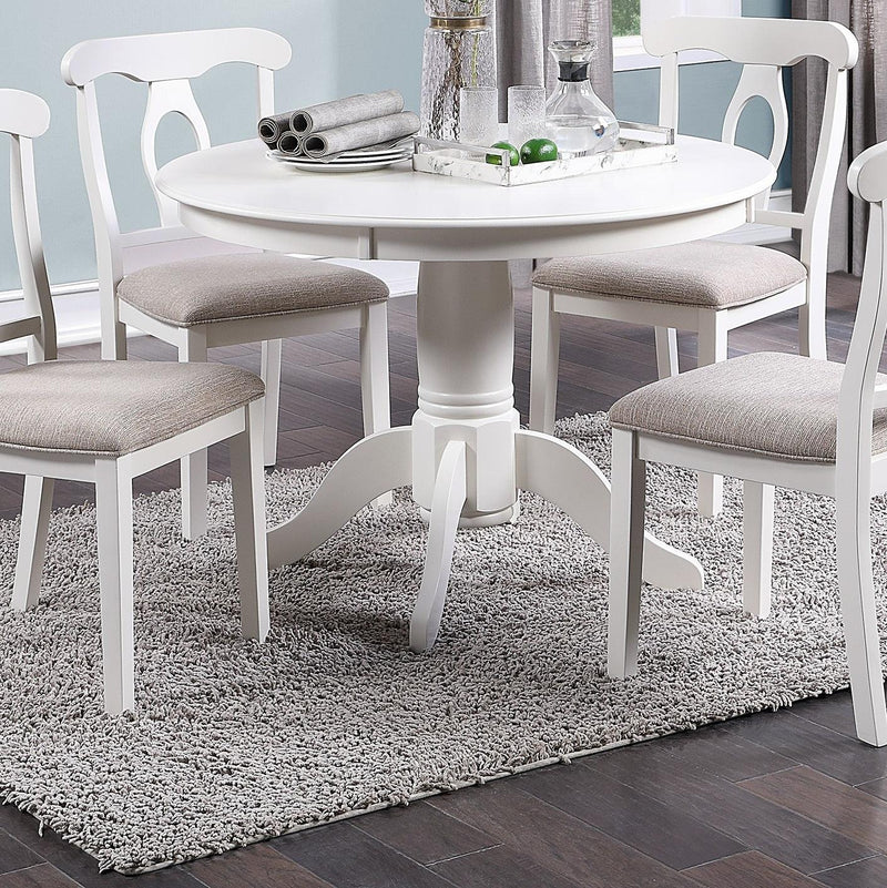 Classic Design Dining Room 5pc Set Round Table 4x side Chairs Cushion Fabric Upholstery Seat Rubberwood Furniture - Supfirm