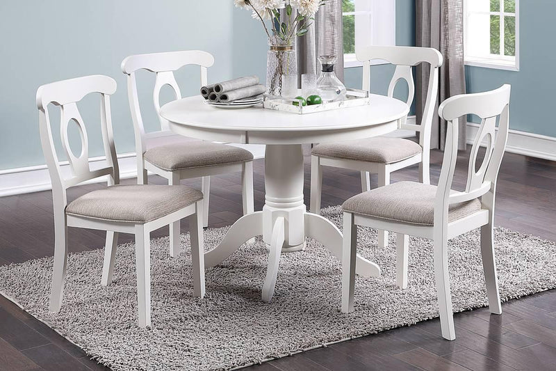 Classic Design Dining Room 5pc Set Round Table 4x side Chairs Cushion Fabric Upholstery Seat Rubberwood Furniture - Supfirm