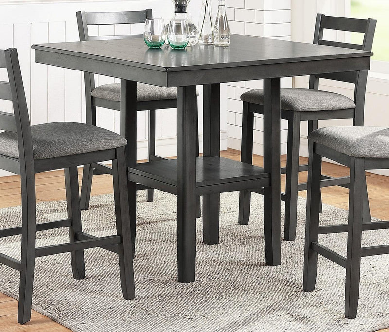 Classic Dining Room Furniture Gray Finish Counter Height 5pc Set Square Dining Table w Shelves Cushion Seat Ladder Back High Chairs Solid wood - Supfirm