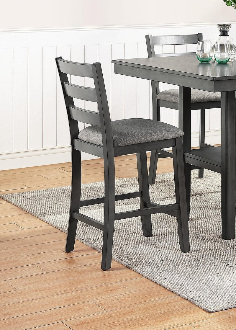 Classic Dining Room Furniture Gray Finish Counter Height 5pc Set Square Dining Table w Shelves Cushion Seat Ladder Back High Chairs Solid wood - Supfirm