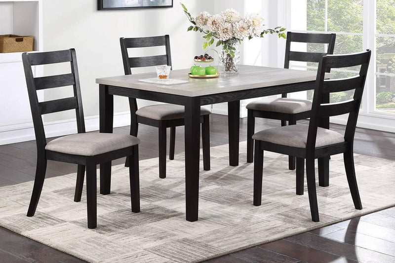 Classic Stylish Black Finish 5pc Dining Set Kitchen Dinette Wooden Top Table and Chairs Upholstered Cushions Seats Ladder Back Chair Dining Room - Supfirm