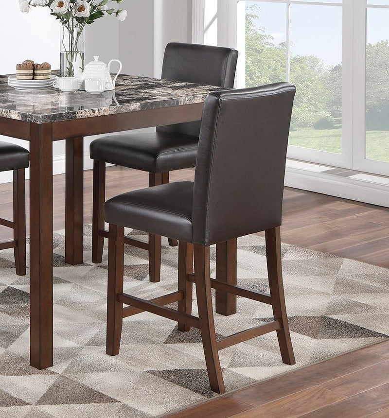 Classic Stylish Espresso Finish 5pc Counter Height Dining Set Kitchen Dinette Faux Marble Top Table and 4x High Chairs Faux Leather Cushions Seats Dining Room - Supfirm