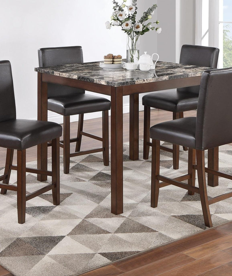 Classic Stylish Espresso Finish 5pc Counter Height Dining Set Kitchen Dinette Faux Marble Top Table and 4x High Chairs Faux Leather Cushions Seats Dining Room - Supfirm