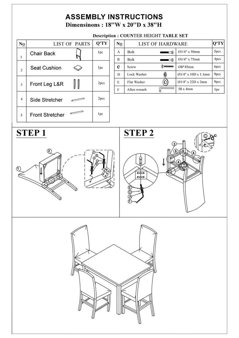 Classic Stylish Espresso Finish 5pc Counter Height Dining Set Kitchen Dinette Faux Marble Top Table and 4x High Chairs Faux Leather Cushions Seats Dining Room - Supfirm