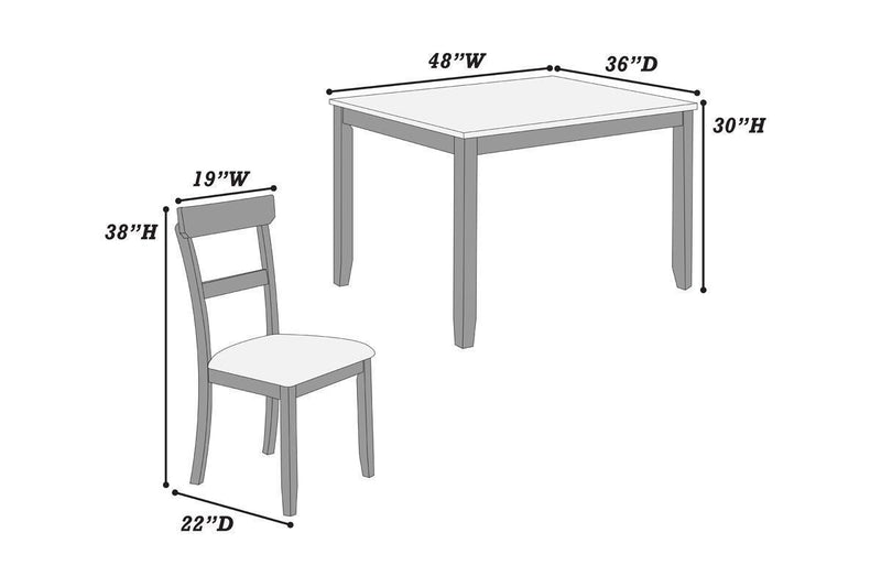 Classic Stylish Gray Natural Finish 5pc Dining Set Kitchen Dinette Wooden Top Table and Chairs Cushions Seats Ladder Back Chair Dining Room - Supfirm