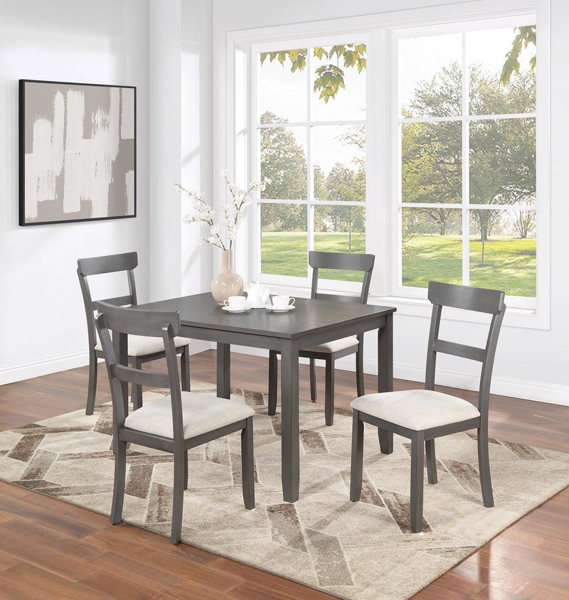 Classic Stylish Gray Natural Finish 5pc Dining Set Kitchen Dinette Wooden Top Table and Chairs Cushions Seats Ladder Back Chair Dining Room - Supfirm