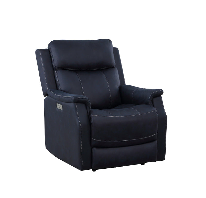 Clean Contemporary Dual-Power Recliner - Ocean Blue Leatherette, Power Footrest, Power Headrest - Easy-Care and Convenience - Supfirm