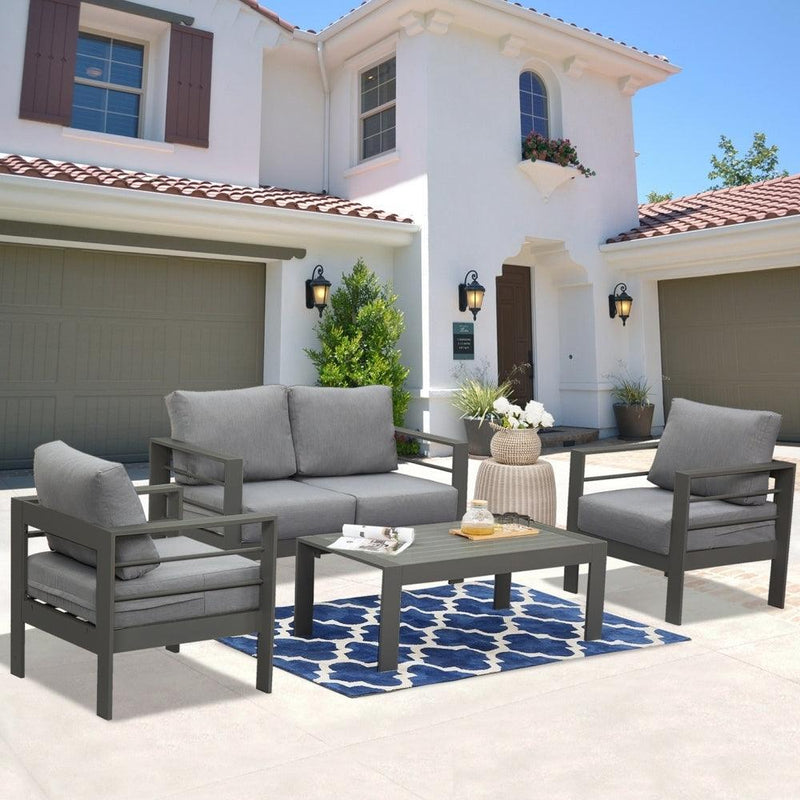 Comfortable Couch Grey Patio Outdoor Double Small Sleeper Sofa Furniture With Aluminum Frame - Supfirm