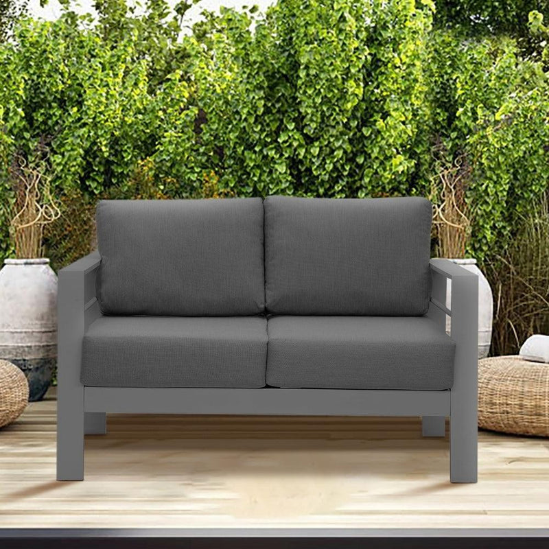 Comfortable Couch Grey Patio Outdoor Double Small Sleeper Sofa Furniture With Aluminum Frame - Supfirm