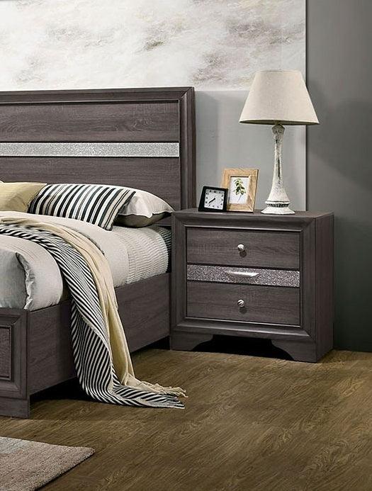 Contemporary 1pc Nightstand Gray Finish Silver Accents Hidden Jewelry Drawer Nickel Round Knob Bedside Table Bedroom Furniture - Supfirm