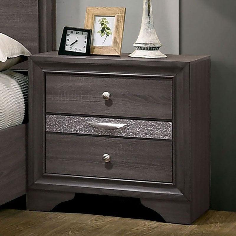 Contemporary 1pc Nightstand Gray Finish Silver Accents Hidden Jewelry Drawer Nickel Round Knob Bedside Table Bedroom Furniture - Supfirm