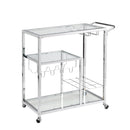 Contemporary Chrome Bar Serving Cart Silver Modern Glass Metal Frame Wine Cubbies Storage - Supfirm