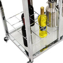 Contemporary Chrome Bar Serving Cart Silver Modern Glass Metal Frame Wine Cubbies Storage - Supfirm