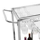 Contemporary Chrome Bar Serving Cart Silver Modern Glass Metal Frame Wine Cubbies Storage - Supfirm