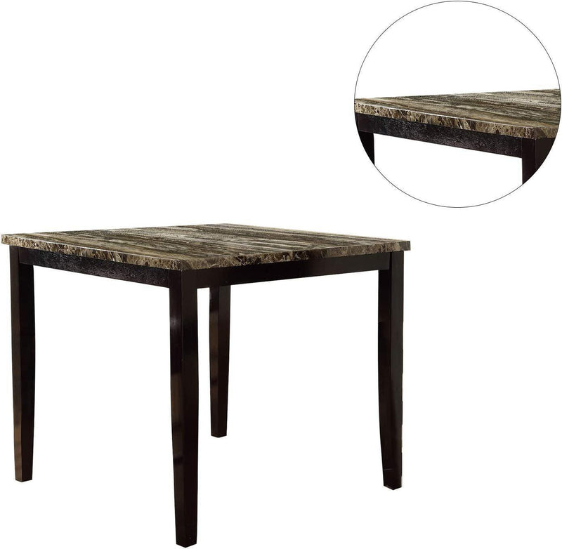 Contemporary Counter Height Dining 5pc Set Table w 4x Chairs Brown Finish Birch Faux Marble Table Top Tufted Chairs Cushions Kitchen Dining Room Furniture Dinette - Supfirm