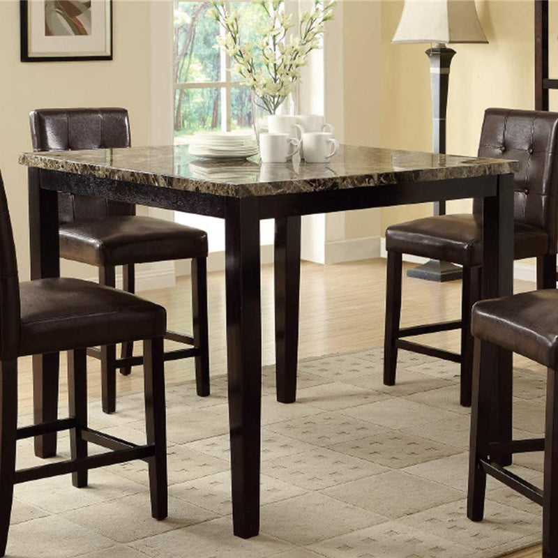 Contemporary Counter Height Dining 5pc Set Table w 4x Chairs Brown Finish Birch Faux Marble Table Top Tufted Chairs Cushions Kitchen Dining Room Furniture Dinette - Supfirm