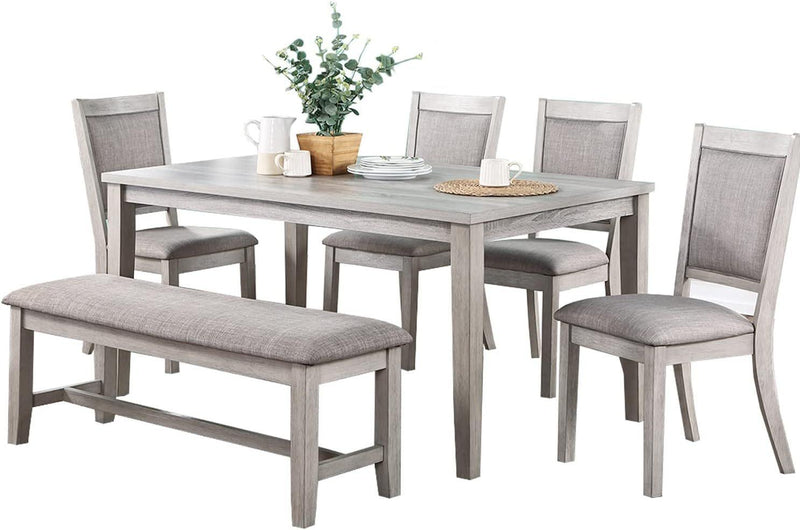 Contemporary Dining 6pc Set Table w 4x Side Chairs And Bench Natural Finish Padded Cushion Seats Chairs Rectangular Dining Table Dining Room Furniture - Supfirm