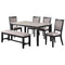 Contemporary Dining 6pc Set Table w 4x Side Chairs And Bench Padded Upholstered Cushion Seats Chairs Solid wood And Veneers Dining Room Furniture - Supfirm