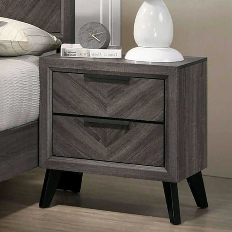 Contemporary Gray Color 1pc Nightstand Bedroom Furniture Solid wood Chevron Pattern 2-Drawers bedside Table Replicated Wood Grain - Supfirm