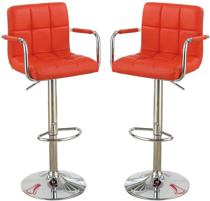 Contemporary Style Red Faux Leather Bar Stool Counter Height Chairs Set of 2 Adjustable Height Kitchen Island Stools - Supfirm