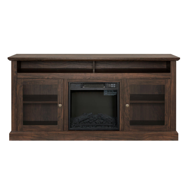 Contemporary TV Media Stand Modern Entertainment Console with 18" Fireplace Insert for TV Up to 65" with Open and Closed Storage Space, Brown, 60"W*15.75"D*29"H - Supfirm