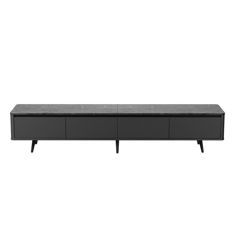 Contemporary TV Stand with 4 Drawers Media Console for TVs Up to 70", Handle-Free Design Modern Elegant TV Cabinet, Black Marble Texture - Supfirm